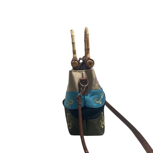 PRESTON & York Embroidered Satin Fabric Handbag With Bamboo Handles Shoulder Tot - Picture 3 of 12